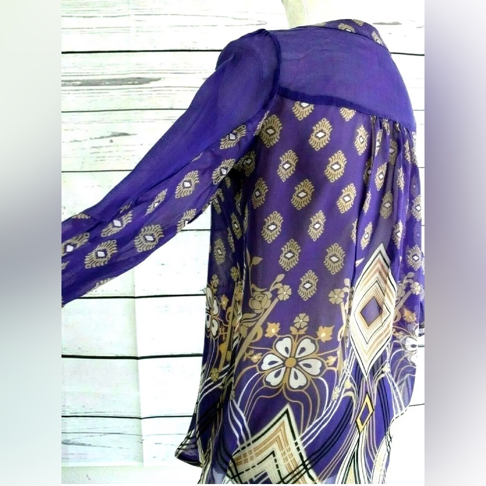Trinity 100% Silk Purple Sand Brown Semi Sheer Tunic Beach cover up Top, S